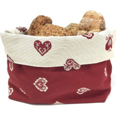 Bread Basket – Fabric – Bread Basket – Tyrol, Alpine Country House Style, for Storage of Bread and Pastries, Double-Sided – High-Quality Workmanship – Red Hearts Motif