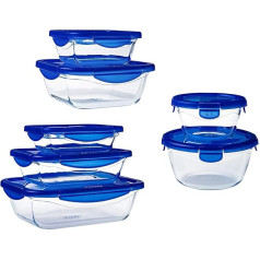Pyrex Cook & Go Set of Glass Food Storage Container with airtight and Leakproof 4 Clip Locking lid – Oven, Freezer and Microwave Safe-7 Units, 7 pieces