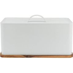 SALTER BW13564WEU7 Toronto Bread Bin with Chopping Board - Storage Box with Wooden Base for Cutting and Serving, Rectangular Bread Holder for Kitchen, Easy to Clean, Acacia, White