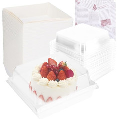 Cake Slice Boxes with Transparent Lid, 50 Pieces Dessert Boxes with Oilproof Baking Paper, Reusable 12 cm Boxes for Cake Portion, Takeaway Boxes for Sandwiches, Dessert Cakes, Ideal for