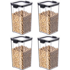 Storage Jars Set of 4, 1300 ml Plastic Airtight Food Storage Containers with Lid, Storage Jars for Storing Pasta, Rice, Rlour, Dog, Cereal Dispenser, Kitchen Organiser