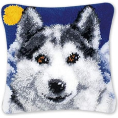 Coopay Latch Hook Cushion Kit, Animal Latch Cushion Set for Beginners, Adults or Children, DIY Latch Hook Kit, Wolf, Latch Hook Set 43 x 43 cm