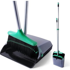 Eyliden Broom and Dustpan Set with Long Handle, Standing Sweeper and Dustpan Combo for Floor Cleaning, Kitchen, Garage, Street, Garden