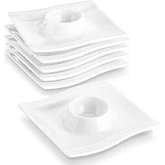 MALACASA Flora series 6-piece cream white porcelain egg stand set each (4.5 inch / 11.5 x 11.5 x 2 cm) egg cup, egg holder