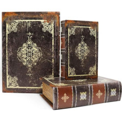 Jolitac Set of 3 Dummy Book Box, Hollow Book with Secret Compartment, Vintage Book Hideout, Camouflaged Book Safe, Jewellery Storage Box, Decorative Book, Props Treasure Chest in Antique Style