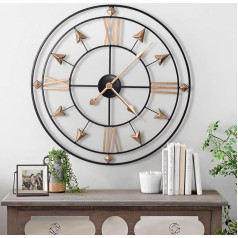 Yumyolk Wall Clock Large Round Metal Silent Non-Ticking Battery Operated 60 cm 24 Inch Roman Numerals Clocks for Living Room Bedroom Kitchen Wall Clock Decoration