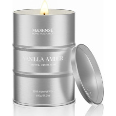 M&SENSE Vanilla Amber Scented Candles in Glass Large Candle Organic Soy Candles Clean Non-Toxic 600 g 120 Hours Long Lasting Burning Strong Scented Aromatherapy Candles Housewarming Gifts