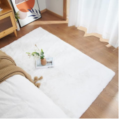 Ghouse Short Pile Living Room Rug, Bedroom Mat, Modern Home Fluffy Soft Rugs for Children's Room, Non-Slip Underside, Washable Rug, 90 x 150 cm, White