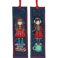 VERVACO Gorjuss Bookmark Cross Stitch Embroidery Kits Counted Cross Stitch Set of 2 DIY Set Adult Embroidery Reading Accessories Gift Counted Pattern Pack Approx. 6 x 20 cm Embroidery Set for