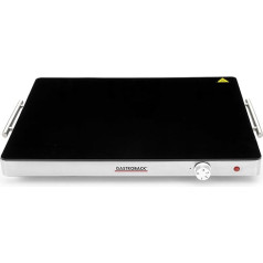 GASTROBACK Design Warming Plate, Large Area & Efficient for Food and Plates, Satin Thermal Design Glass, Infinitely Adjustable, Ideal for Catering & Buffet, Black, Silver