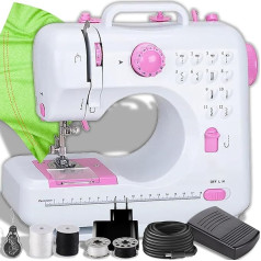Retoo Sewing Machine Mini and LED Light for Children and Beginners 12 Stitch Patterns Electronic Professional Household Sewing Machine with Foot Pedal Sewing Machine Power and Battery Operated Free