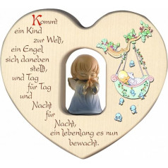 Wooden Heart with Guardian Angel in Light Blue for Boys with Blessing for Birth or Christening Wall Decoration for Children's Room Made in South Tyrol by MaMeMi