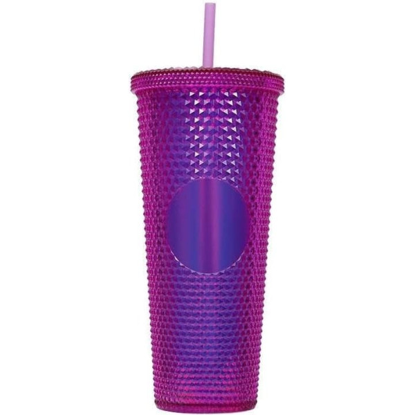 BBTISG 24oz Rivet Cup with Lid and Straw Double Layer Reusable Iced Coffee Juice Cup for Kids Adults Cold Cup for Home Office Travel School (Transparent