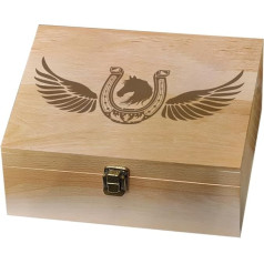 arricraft 1 Piece Wooden Memory Box Horseshoe Horse Wings Box with Lid and Lock Decorative Storage Box Hide Box for Photo Letter Souvenir Jewellery 7.6 x 9.6 x 4 cm