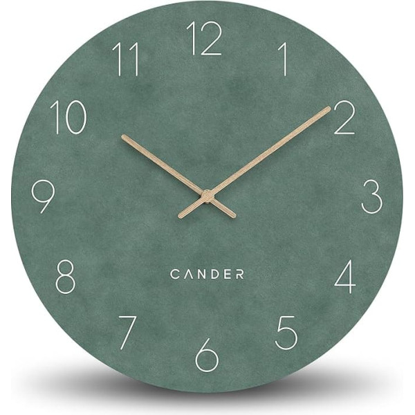 Cander Berlin MNU 2640 U XXL Wall Clock Silent No Ticking 40 cm Analogue Living Room Modern Vintage Green Wooden Hands