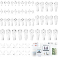 60 Pieces Traceless Picture Hooks for Plasterboard Walls, Versatile, No Nail Hanging Solution for Photos, Frames, Clocks, Artwork at Home and Office, Easy Installation, Durable and Leaves