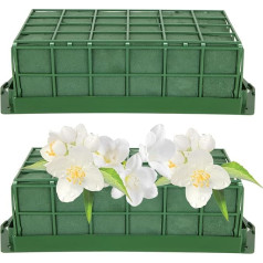 2 x Floral Foam Blocks, Flower Foam Cage for Artificial Flowers, Dry Florists, Foam Bricks with Protective Holder, Flower Arrangement Foam for Wedding, Party, Home Garden