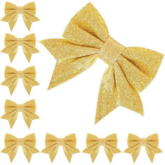 8 Stück goldene Glitzerschleifen für Weihnachtsbaumdekoration, 12,7 x 17,8 cm, glitzernde Schleifen, goldfarbene Weihnachtsschleifen für Weihnachtsbaum, Deko-Kranz, Weihnachtsfeier,