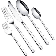 WUJO Cutlery Set Stainless Steel 24 Piece Silver Cutlery Set incl. Knife, fork, spoon, teaspoon, cutlery for 6 people, mirror polished, dishwasher safe