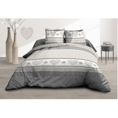 Le linge de Jules Duvet Cover 220 x 240 cm + 2 Pillowcases - Pure Cotton 57 Thread Count - Hearts Grey