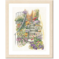 Counted Cross Stitch Kit Flower Stairs (Linen), Fabric, Assorted, 32 x 22.5 x 2 cm