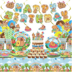 Capybara Birthday Party Decorations - Capybara Party Accessories Including Banner, Plate, Cake Topper, Cup, Napkin, Balloon, Tablecloth for Capybara Party Decoration - Serves 20