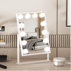 Make-up Mirror with Lighting, 12 LED Light Dimmable Cosmetic Mirror, 3 Modes Hollywood Mirror with Lighting, Removable 10x Magnification Mirror, Illuminated Makeup Mirror 30 x 40 cm