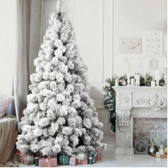 BAKAJI Alpes Christmas Tree Green Snowy Pine Super Dense Full Iron Base High Quality Branches with Snow Easy Assembly Very Dense Christmas Decoration (210cm)