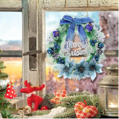 Christmas Wreath, Door Wreath, 30 cm, Artificial Wall Wreath, Christmas with Bow, Baubles and Flowers for Door, Window, Fireplace, Christmas Decoration, Blue