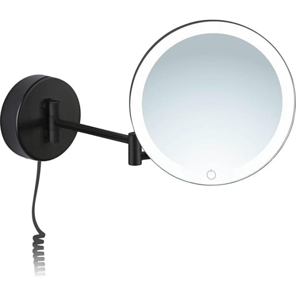 Ravenna LED Illuminated Cosmetic Mirror Round 7x Magnification Makeup Mirror with Lighting Wall Mounted Dimmer Auto-Off Cable Shaving Mirror with Light (Black)