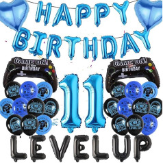 11th Birthday Decorations for Boys - Video Game Party Decoration Set Happy Birthday Banner Hearts and Gaming Controller Foil Balloons for Kids 11 Years Old Birthday Party Supplies