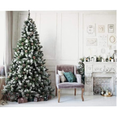 BAKAJI Marilleva Super Dense Pine Green Snowy Christmas Tree with Cones Iron Cross Base Foldable Very High Quality Branches with Snow Covered Tips Easy Assembly (180 cm)