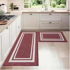 COSY HOMEER Kitchen Runner, Non-Slip, Pack of 2, Kitchen Rug, Washable Non-Slip, Kitchen Mats, Rug Runner Hallway for Kitchen, Kitchen Mat/Rug/Carpet (61 x 90 cm + 61 x 152 cm, Red)
