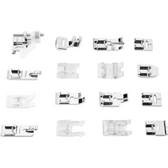 16-Piece Universal Sewing Machine Presser Foot Set with Invisible Zipper Foot, Rolling Foot, Quilting Foot, Hemming Foot for Singer Janome Kenmore[Plastic Box] Presser Feet