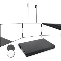 360° 3 Way Hairdressing Mirror in Black with Foldable Design and Extendable Hooks - Without LED Light, Ideal for Makeup, Shower and Shaving Mirrors in Your Daily Grooming Routine