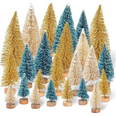 Mini Christmas Trees, Artificial Snow Frost Tree, 3 Colours, Sisal Tree, Bottle Brush, Tree with Wooden Base, Mini Pine for Crafts, Ornaments for Christmas, Party, Home