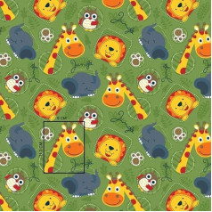 Giraffe Owl, Lion, Elephant, Jungle, 100% Cotton Fabric, Children, Sold by the Metre, Craft, Sewing Fabric (Giraffe, Owl, Lion, Elephant, Jungle, Green, 300 x 160 cm)