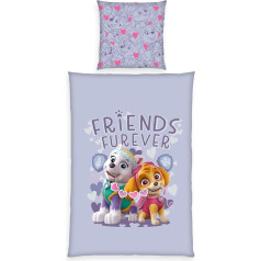 Herding Paw Patrol Bed Linen, Pillowcase 80 x 80 cm with Reversible Motif, Duvet Cover 135 x 200 cm, with Button Placket, 100% Cotton