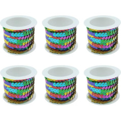 ANCLLO 6 Rolls 5mm Colorful Sequin Roll Flat Sequin Stripes Sequin Ribbon Trim Spool for Embellishments Dresses Headbands Costumes DIY Sewing Projects 5m/Roll