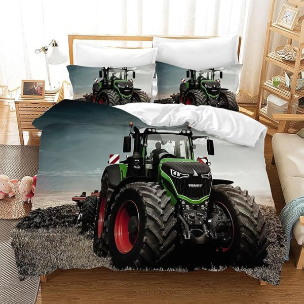 Tractor Duvet Cover, 200 x 200 cm, Children's Bed Linen Tractors, Microfibre Duvet Cover + 2 Pillowcases 50 x 75 cm (T4)