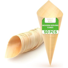 Pack of 100 Disposable Wooden Serving Cones (5 cm Diameter x 9 cm Depth), Environmentally Friendly Small Grawl Tray - Ideal for Baskets, Snacks, BBQs, Weddings, Dinners, Takeaway