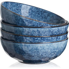 vicrays Set of 4 Porcelain Cereal Bowls, Capacity 940 ml, Set of Pasta Plates and Bowls, Large Cereal Bowl, Ceramic Salad Bowl, Microwave and Dishwasher Safe (Blue)