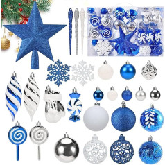 Set of 130 Christmas Bauble Ornaments Set, Christmas Tree Baubles Glitter, Plastic Christmas Tree Baubles Box with Hanger, Plastic Christmas Tree Decorations and Decorations