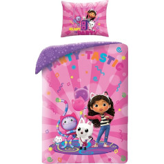 Gabby and the Magic House Children's Duvet Cover 140 x 200 cm + Pillowcase 65 x 65 cm with Pandy Paws, P'tichou and DJ Miaou
