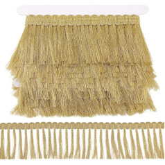 AHANDMAKER 4.3 Yards Gold Fringe Tassel Ribbon 2.95 Inch Wide Fringe Trim Made of Polyester Sewing Edge Trim Braided Decorative Border for DIY Crafts Clothing Curtain Home Decor