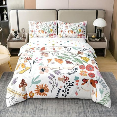 Guinea Pig 100% Natural Cotton Duvet Cover 135 x 200 cm, Rodent Animal Comforter Cover for Boys Girls, Children's Cartoon Mouse Bedding Set, Botanical Plant Bedding Cover Soft