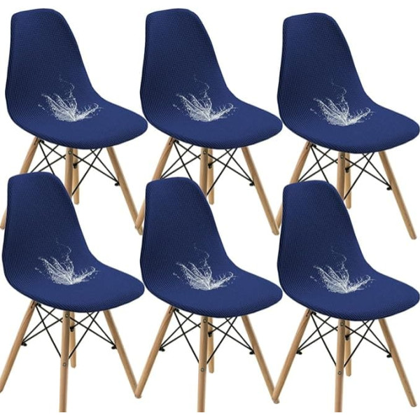 Shell Dining Room Chair Cover Jacquard Stretch Armrest Protectors Removable Washable Chair Covers for Kitchen Banquet Home Hotel Side Chairs Protective Cover Seat Cover (Set of 6, Navy Blue)