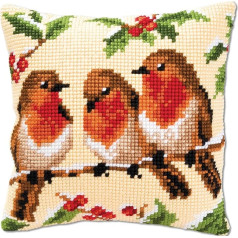 Vervaco Robins Cross Stitch Cushion, Multi-Colour