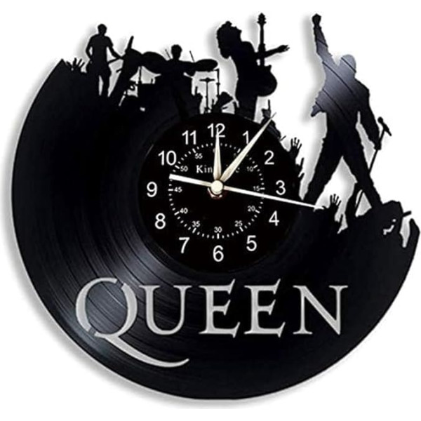 The Queen Rock Music Band Vinyl Wall Clock, LED 7 Colours Night Lamp Retro Wall Clock, Living Room, Kitchen, Unique Gifts, Handmade Home Wall Decoration (Without Light/Gift: Hook + Gift Bag)