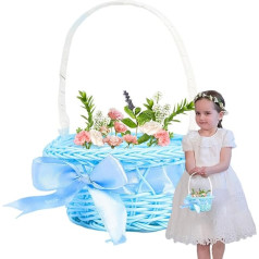 Flower Girl Basket, Woven Rattan Petals, Handmade Round Storage, Rustic Handle Design, for Weddings, Home Decoration, Photography Props, 5.12 Inch Multicoloured